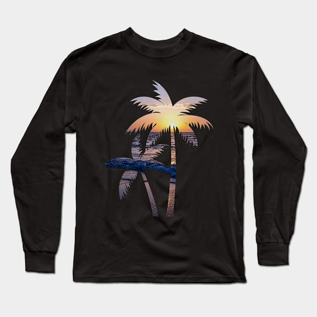 Sunset palm tree Long Sleeve T-Shirt by Celestial Mystery